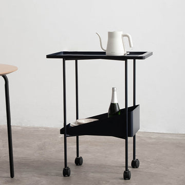 Modern Black Metal Bar Cart 2-Tier Trolley on Wheels